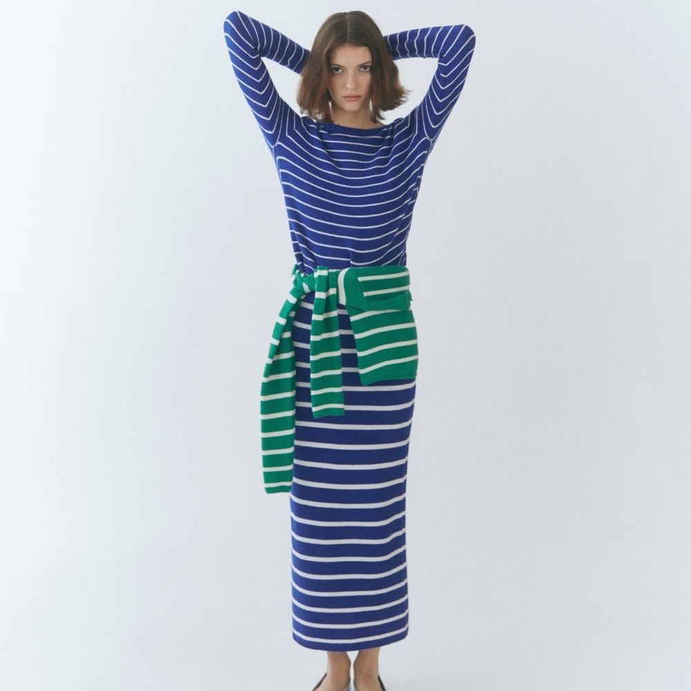 Mango - Blue and White Striped Knitted Skirt